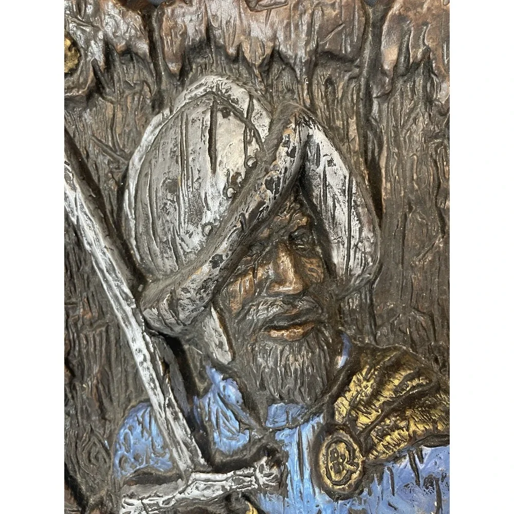 Vanguard Studio Style 3D Spanish Conquistador Faux Wood Carving Plaster Wall Art